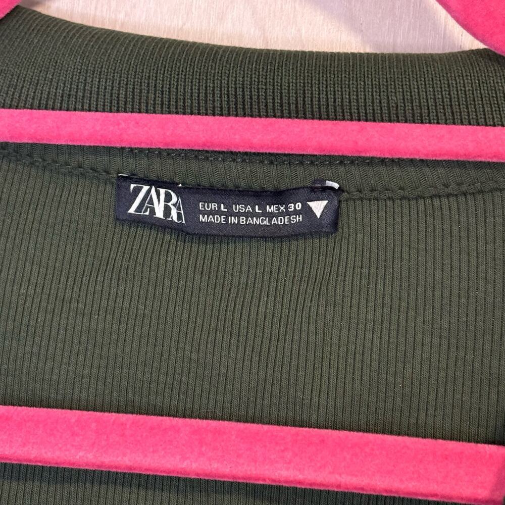 Zara Dark Green Collared Ribbed Crop Top Size L - Picture 4 of 8